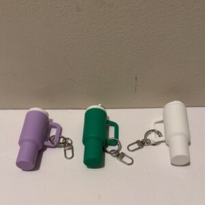 Set of Three Tumbler Keychain/Purse Charm in Purple, Green, and White